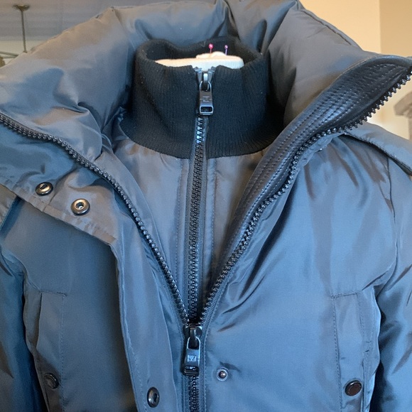 ANDREW MARC BLACK LAYERED PUFFER DOWN STORM WINTER COAT LEATHER TRIM - Picture 1 of 16